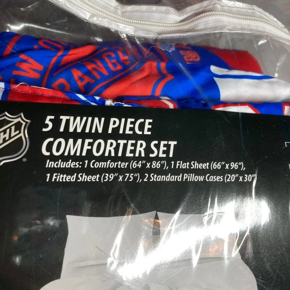 New York Rangers Hockey Comforter Set NEW Twin Blue‎ NHL 5 Piece Logo Print